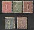 FRANCE - Type SEMEUSE LIGNEE  - 1903/24 - Yvert # 129/133 - MINT (very, Very Light Trace Of Hinge) - - 1903-60 Sower - Ligned