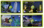 WORLD MONUMENTS ( Brasil Set Of 4. Cards)* PISA Tower - STATUE OF THE LIBERTY (de La Liberte , Of Freedom) BIG BEN  FIJI - Personnages