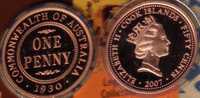 COOK ISLANDS 50  CENTS  COIN  1 PENNY 1930  FRONT EII HEAD BACK 2007  UNC  READ DESCRIPTION CAREFULLY !!! - Cookinseln