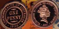 COOK ISLANDS 50  CENTS  COIN  1 PENNY 1930  FRONT EII HEAD BACK 2007  UNC  READ DESCRIPTION CAREFULLY !!! - Cookeilanden