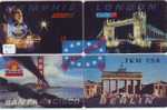 4 Telecartes En Puzzle CARDEX 1995 MAASTRICHT (3) ACMI * MEMPHIS - LONDON - SAN FRANCISCO - BERLIN * BRANDENBURGER TOR - Altri & Non Classificati