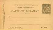 A00009 - Entier Postal - Carte Télégramme De France - Ce Télégramme Peut Circuler à Paris Dans Les Limites De L'enceinte - Telegraph And Telephone