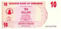 ZIMBABWE  10 Dollars Bearer Cheque  Emission De 2006     ***** BILLET  NEUF ***** - Simbabwe