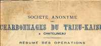 CHATELINEAU – Charbonnages Du TRIEU-KAISIN – Bilan Mensuel + Document/Fabrique D’agglomérés (mars 1906) - 1900 – 1949