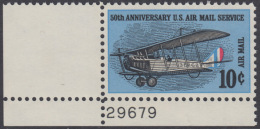 !a! USA Sc# C074 MNH SINGLE From Lower Left Corner W/ Plate-# (LL/29679) - 50th Anniv. Air Mail Service - 3b. 1961-... Nuevos