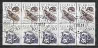 SWEDEN  - BULL + RAT  - Block Of 10 From The Exploided BOOKLET- Yvert # C 1256 -  VF USED - Blokken & Velletjes