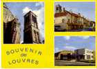 LOUVRES -  3 Vues : La Rue De Paris - La Poste Et Le Gymnase - La Tour Saint Rieul Et L´Eglise St Justin - N° 95 351 01 - Louvres