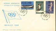 Jeux  Olympiques 1968 Mexico   Cypre FDC  Athlétisme - Summer 1968: Mexico City