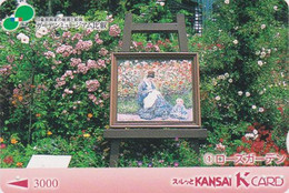 Rare Carte Prépayée Japon - PEINTURE FRANCE - MONET / Rose Garden Broderie - Painting Japan K Card - Kunst - 38 - Painting