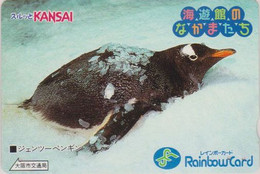 Carte Prépayée JAPON - ANIMAL - Oiseau - MANCHOT PAPOU - GENTOO PENGUIN BIRD JAPAN Prepaid Rainbow Card -  69 - Pingueinos