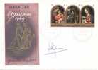 Gibraltar "Christmas" Se-tenant Strip Of 3 Stamps Autographed By Designer A. Ryman Fdc 1969 - Madonna