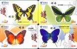 Insect Butterfly  ,China Telecom  , Used Phonecard , 4 PCs - Schmetterlinge