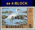 CV:€93.53   KIRIBATI 1981 Bird 15c Wmk Paper Large Ovpt./O.K.G.S/ 4-BLOCK   [Aufdruck,surimprimé,sobreimpreso,s - Kiribati (1979-...)