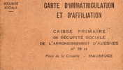 59  Avesnes Sur Helpes     Carte D'immatriculation Et D'affiliation Sécurité Sociale 1959 - Avesnes Sur Helpe