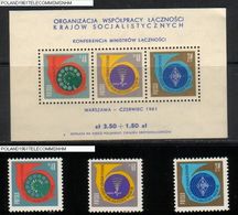 POLAND 1961 COMMUNICATIONS MINISTERS CONFERENCE TELECOMMS SET OF 3 + MS NHM TELEPHONE DIAL RADAR TELECOMMUNICATION - Blocs & Feuillets