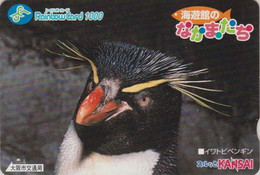 Carte Prépayée JAPON - Série Animal Logo Poisson - OISEAU MANCHOT - ROCKHOPPER PENGUIN BIRD JAPAN Rainbow Card - 102 - Pinguins