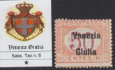 ITALIA - VENEZIA GIULIA - Tax 6 - Cat. 350 Euro - Con CERTIFICATO -  MH* - Linguellato - Vénétie Julienne