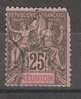 REUNION, Type Groupe, Yvert N° 39, 25 C  Noir /rose  , Obl  , Cote 3,50 Euros - Other & Unclassified