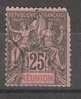 REUNION, Type Groupe, Yvert N° 39, 25 C  Noir /rose  , Obl  , Cote 3,50 Euros - Andere & Zonder Classificatie