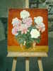 - BOUQUET DE FLEURS DANS UN VASE EN VERRE . HUILE SUR TOILE SIGNEE - Huiles