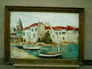 - PORT DE PÊCHE (ST-TROPEZ) . HUILE SUR CARTON TOILE NON SIGNEE . ECOLE PROVENCALE ENCADREE - Oils