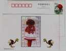 Loving Baby,parasol,cartoon Ostrich,China 1999 Shanghai New Year Greeting Advertising Pre-stamped Card - Avestruces