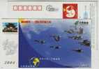 Swan Goose,migratory Bird,China 2004 Yunnan Post "One World One Post Network" Advertising Postal Stationery Card - Gansos