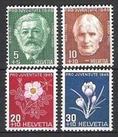 SUIZA 1945 - PRO JUVENTUD Y FLORES - YVERT - 423-426 - MICHEL 465-468 - Nuovi