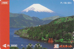 Carte Prépayée Japon - VOLCAN / MONT FUJI & Bateau - VULCAN Mountain & Ship Japan Prepaid Romance Card - 08 - Montañas