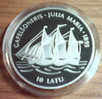 LATVIA SILVER 10 LATS  Coin  -- Gaff-Sail Schooner Julia Maria UNC - PROOF - Latvia