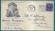 HOTEL ADVERTISEMENT - 1940 COVER - HOTEL WARREN, INDIANAPOLIS From LOUISVILLE To RHODE ISLAND - Hotel- & Gaststättengewerbe