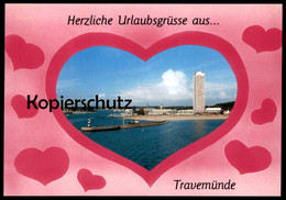 ÄLTERE POSTKARTE HERZLICHE URLAUBSGRÜSSE AUS TRAVEMÜNDE HAFEN HERZ HERZEN Heart Coeur Lübeck Ansichtskarte Cpa Postcard - Lübeck-Travemünde