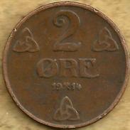 NORWAY 2 ORE INSCRIPTIONS FRONT HOKON 7 EFFIGY BACK 1914 F P371 READ DESCRIPTION CAREFULLY !!! - Norway