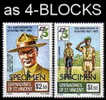 ST.VINCENT GRENADINES 1982 Scout. Ovpt.SPECIMEN 4-BLOCKS:2 (8 Stamps)   [muestra,Muster,spécimen,saggio] - St.Vincent (1979-...)