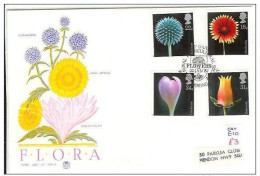 Great Britain 1987 FDC United Kingdom, England, Flora Flower Flowers Echinops, Gaillardia, Colchicum, Echeveria - 1981-90 Ediciones Decimales