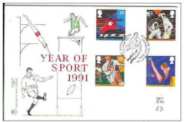 Great Britain 1991 FDC United Kingdom, England, Year Of Sport Sports Rugby, Fencing, Running, Gymnastics Swimming - 1991-2000 Decimal Issues