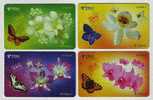 Dendrobium Orchid,butterfly,China 2004 Set Of 4 Used Phonecards - Blumen