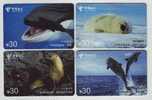 Killer Whale(Pseudorca Crassidens),harp Seal,california Sea Lion,bottlenose Dolphin,China 2004 Set Of 4 Used Phonecards - Delfines
