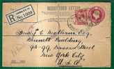 UK- VF UPRATED REGISTERED 1927 ENTIRE MOORGATE, LONDON  To NEW YORK - Several Transit And Reception Marks - Entiers Postaux