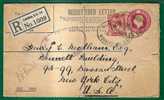 UK- VF UPRATED REGISTERED 1927 ENTIRE MOORGATE, LONDON  To NEW YORK - Several Transit And Reception Marks - Material Postal