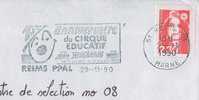 F1487 10e Anniversaire Du Cirque Educatif Flamme Reims PPAL 1990 - Zirkus