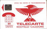 New Caledonia, NC-002D,  80 Unit'es, Red Cagou, Bird, SC5, Ø7, 2 Scans. - Nieuw-Caledonië