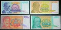 Yugoslavia,Banknote,Paper   Money,Bills,Different,4 Pcs,Inflation,1993-1994. - Yougoslavie