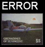 ST.VINCENT GRENADINES 1988, Airplane $5 ERROR:Logo No Blue  [Fehler,erreur,errore,fout] - St.Vincent (1979-...)