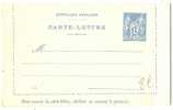 REF LBR 18 - FRANCE CARTE LETTRE EP SAGE 15c BLEU AVEC "RF" DATE 019 - Tarjetas Cartas