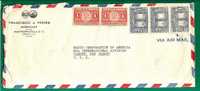 HONDURAS - VF 1948 COVER - SAN PEDRO SULA To CAMDEN, Yvert # A 151 (x3) + A146 (x2) - Honduras