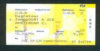 Ticket (billete, Biglietto, Kaartze) Train (zug, Tren, Treno) : Zandvoort A Zee - Amsterdam A.R. (Hollande, Pays-Bas) - Europa