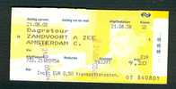 Ticket (billete, Biglietto, Kaartze) Train (zug, Tren, Treno) : Zandvoort A Zee - Amsterdam A.R. (Hollande, Pays-Bas) - Europa