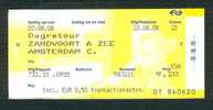 Ticket (billete, Biglietto, Kaartze) Train (zug, Tren, Treno) : Zandvoort A Zee - Amsterdam A.R. (Hollande, Pays-Bas) - Europe