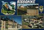 CPSM. SISSONNE. L'HOTEL DE VILLE . L'ENTREE DE SISSONE . LE CAMP. DATEE 1980.ECRITE PAR MILITAIRE. - Sissonne